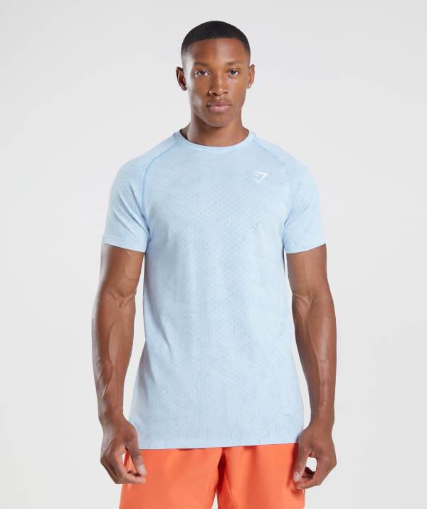 Panske Tricka Gymshark Geo Seamless Biele Siva / Modre | JR8536429
